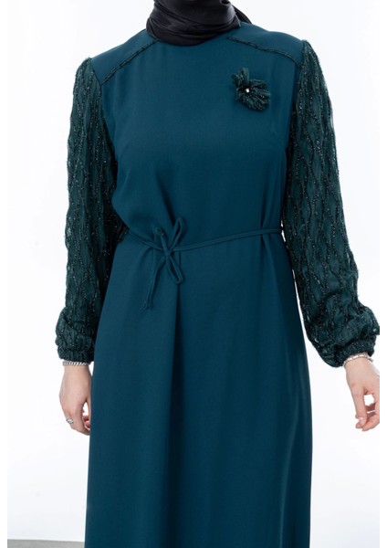 Garni Kumaşlı Broşlu Elbise - Zümrüt fırsatları