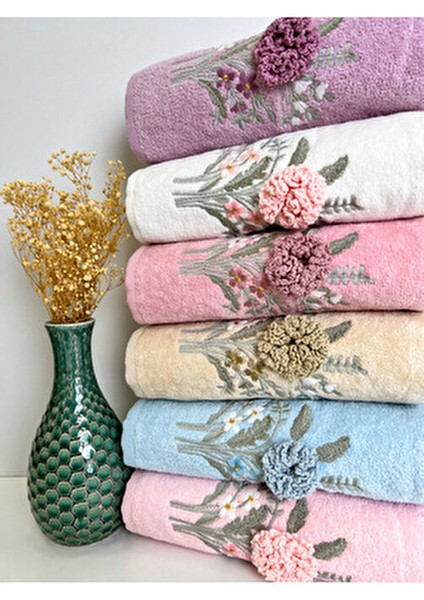 3D Elişi Çiçek Nakışlı 6'lı 50X90 El Yüz Havlu Seti fiyatları