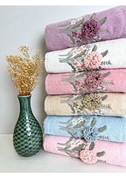 3D Elişi Çiçek Nakışlı 6'lı 50X90 El Yüz Havlu Seti fırsatları