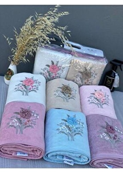 3D Elişi Çiçek Nakışlı 6'lı 50X90 El Yüz Havlu Seti indirimleri