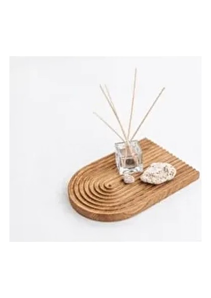 Boho Ahşap Gökkuşağı Sunum Tepsisi Oval Bambu Malzemeden Kahverengi Desenli