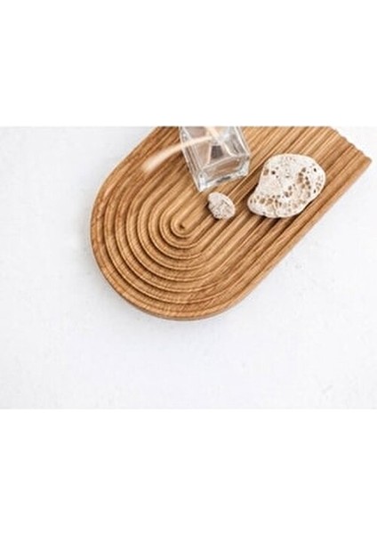 Boho Ahşap Gökkuşağı Sunum Tepsisi Oval Bambu Malzemeden Kahverengi Desenli modelleri