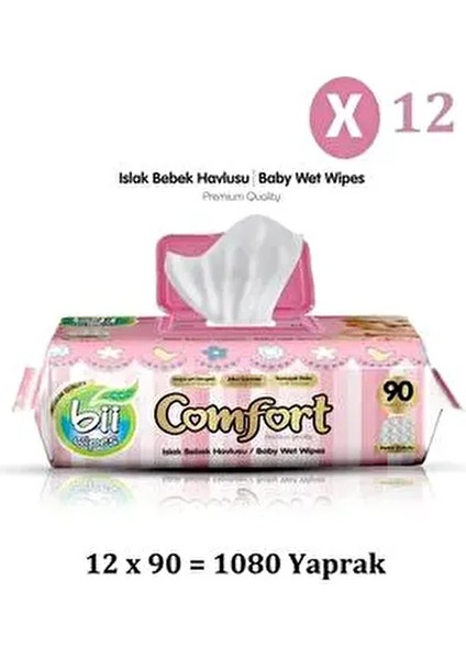 Bii Comfort Islak Bebek Havlusu 1080 Yaprak 90'lı Paket Hassas Temizlik İçin Uygun