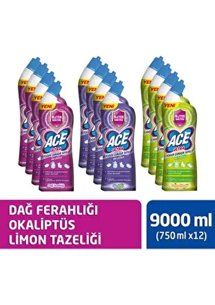 Ultra Power Jel Kıvamlı Çamaşır Suyu Limon + Dağ Tazeliği + Okaliptus 810 Gram x 12 Adet