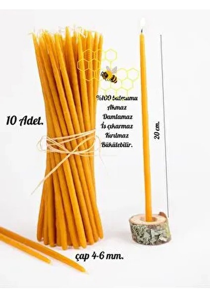 Dilek Tören Ritüel Balmumu Mum 10 Adet 20 cm Çap 4-6 mm Beewax