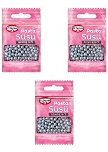 Pasta Süsü Gümüş Inci 3'lü Set