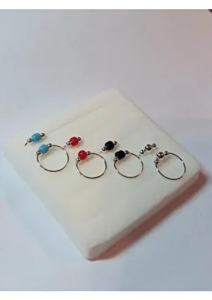 925 Ayar Gümüş Boncuklu Halka Hızma Set 4 Adet