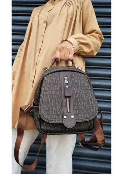 Kadın Monogram Baskılı Sırt ve Omuz Çantası Günlük Kullanım Için