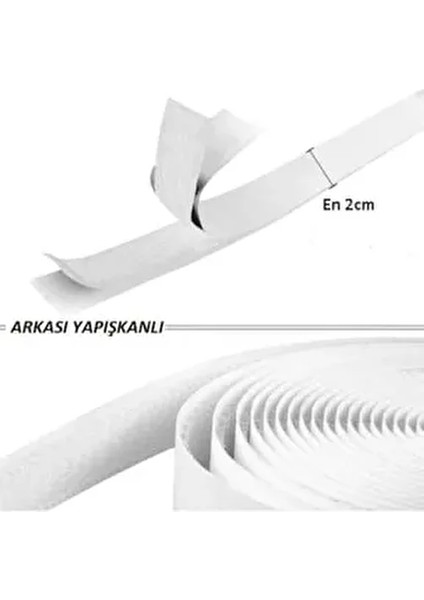 - 5 Metre Arkası Yapışkanlı Beyaz Cırt Cırtlı Bant Amerikan Fermuarı 2 cm Genişlik