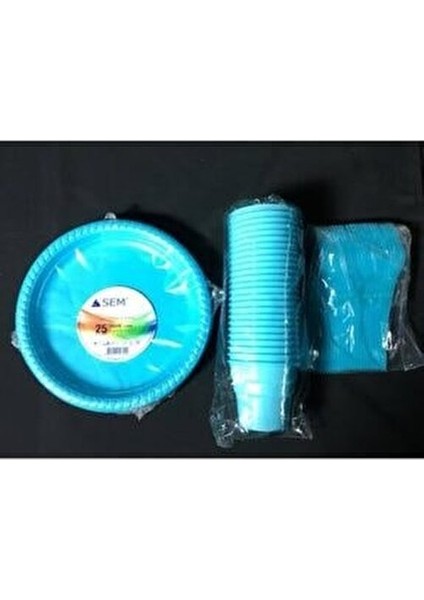 25'li Mavi Tabak Bardak Çatal Seti Parti Temalı Kullan At Ürünler