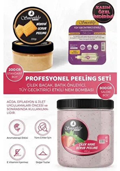 Epilasyon Ağda Sonrası Batık Peeling Çilek Nane Peeling 800ML + Bisküvi Peeling + Tüy Geciktirici