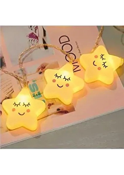 Dekoratif Pilli Gülen Yüz Yıldız Ip LED Işık Zinciri Yılbaşı Süs Aydınlatma modelleri