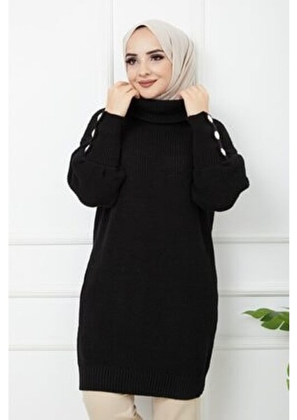 Kadın Boğazlı Siyah Triko Kazak fırsatları