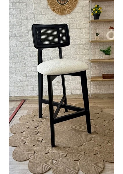 Concept Zion Bar Sandalyesi Teddy Krem Kumaş Hasırlı Siyah Ahşap Ada Sandalye fiyatları