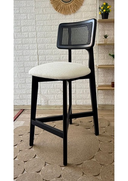 Concept Zion Bar Sandalyesi Teddy Krem Kumaş Hasırlı Siyah Ahşap Ada Sandalye fırsatları