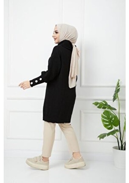 Kadın Boğazlı Siyah Triko Kazak indirimleri