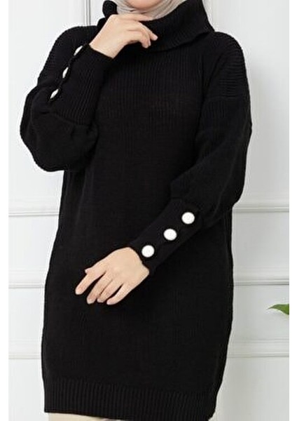 Kadın Boğazlı Siyah Triko Kazak