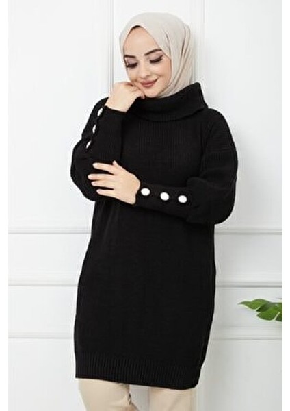 Kadın Boğazlı Siyah Triko Kazak