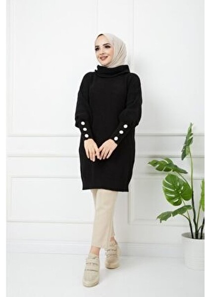 Kadın Boğazlı Siyah Triko Kazak