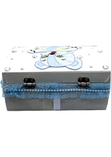 Bebek Bakım Seti Ahşap Kadife Kumaş Kaplamalı Bebek Sandığı Erkek Mavi indirimleri