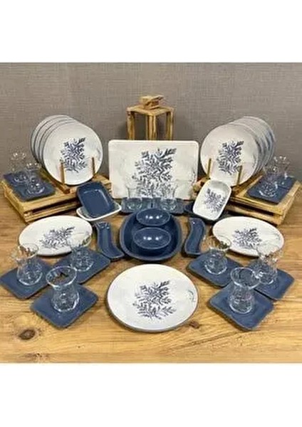 12 Kişilik Kahvaltı Takımı 46 Parça Seramik Yuvarlak Beyaz