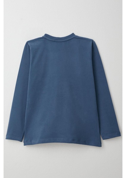 Erkek Çocuk Uzun Kollu Tişört Cool Yazı Armalı Cepli 4-8 Yaş, Indigo fiyatları