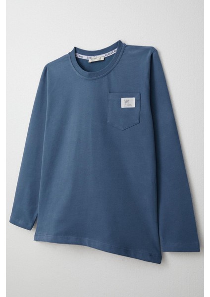 Erkek Çocuk Uzun Kollu Tişört Cool Yazı Armalı Cepli 4-8 Yaş, Indigo modelleri