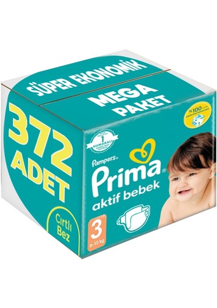 Bebek Bezi Beden:3 (6-10KG) Midi 372 Adet Süper Ekonomik Mega Pk