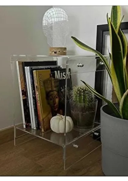 Çift Katmanlı Sehpa Akrilik Şeffaf Başucu Masa 2 Katlı Yan Masa