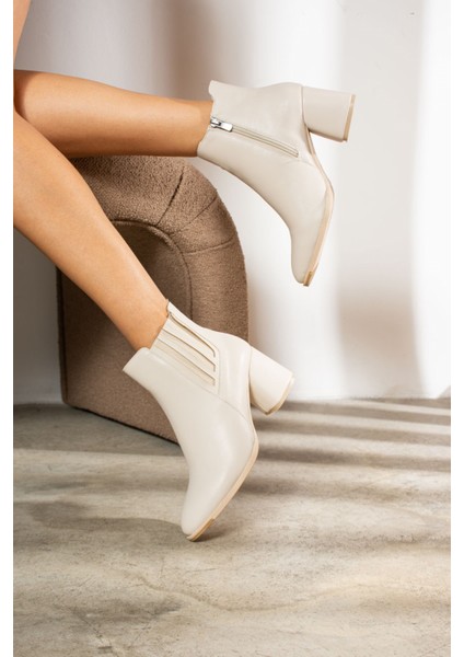 Günlük Kadın Bot Kalın Topuklu Fermuarlı Lastik Tırtık Kaymaz Taban Tüylü Astar Bootie 2407 fırsatları