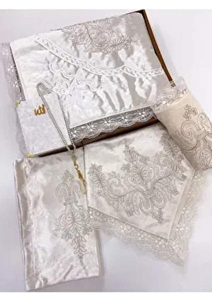 6 Parça Seccade Takımı Çeyizlik Bohça Kutulu Kadife Güpürlü Gelin Damat Seti