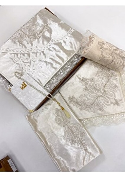 6 Parça Seccade Takımı Çeyizlik Bohça Kutulu Kadife Güpürlü Gelin Damat Seti modelleri