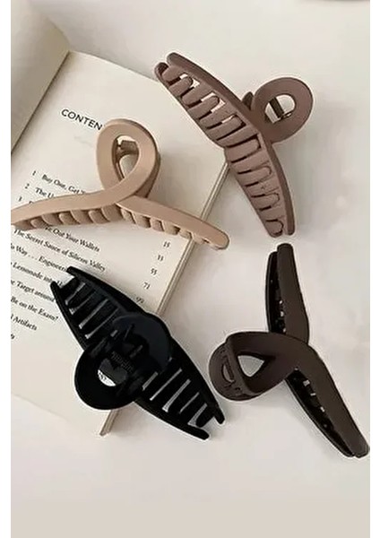 Kadın 4'lü Siyah-Kahve Fiyonk Mandal Toka Seti