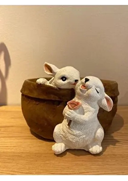 Sevgili Tavşanlar Saksı Çiçekli Tavşan Biblo