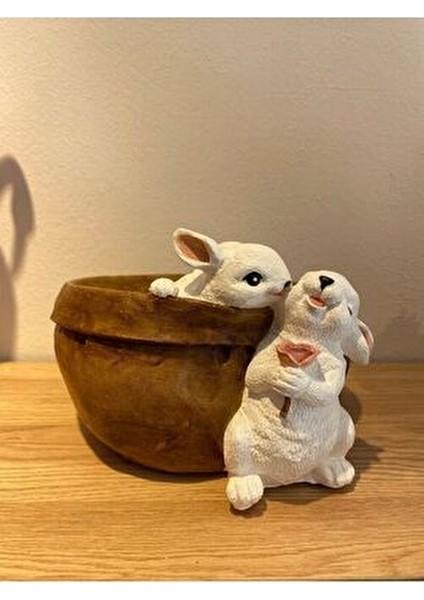 Sevgili Tavşanlar Saksı Çiçekli Tavşan Biblo modelleri