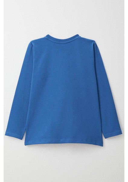 Erkek Çocuk Uzun Kollu Tişört Cool Yazı Armalı Cepli 4-8 Yaş, Saks Mavisi fiyatları