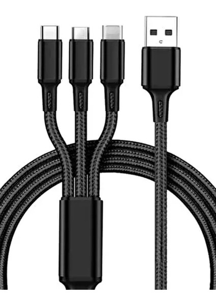 Huawei Xiaomi Samsung Iphone Uyumlu Çoklu Şarj Aleti Cihazı Kablosu Type-C Micro Lightning 3lü Şarj