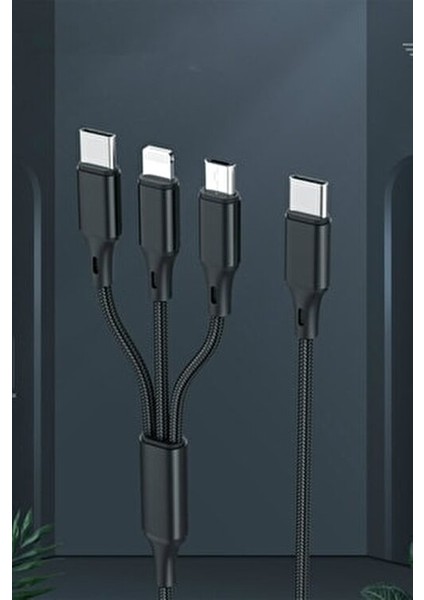Huawei Xiaomi Samsung Iphone Uyumlu Çoklu Şarj Aleti Cihazı Kablosu Type-C Micro Lightning 3lü Şarj fırsatları