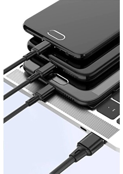 Huawei Xiaomi Samsung Iphone Uyumlu Çoklu Şarj Aleti Cihazı Kablosu Type-C Micro Lightning 3lü Şarj indirimleri