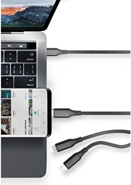 Huawei Xiaomi Samsung Iphone Uyumlu Çoklu Şarj Aleti Cihazı Kablosu Type-C Micro Lightning 3lü Şarj