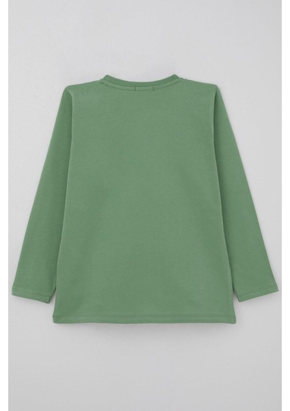 Erkek Çocuk Uzun Kollu Tişört Cool Yazı Armalı Cepli 4-8 Yaş, Mint Yeşili fiyatları