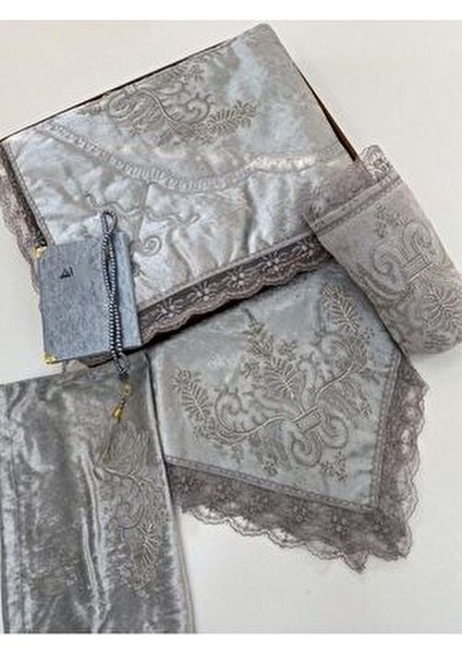 6 Parça Seccade Takımı Çeyizlik Bohça Kutulu Kadife Güpürlü Gelin Damat Seti modelleri