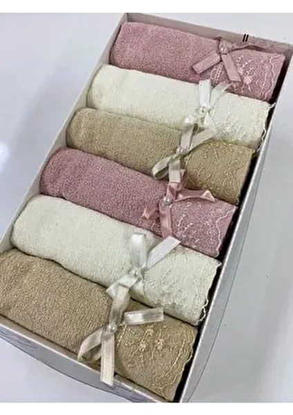 6 ‘lı Kadife Fiyonk Desenli 30X50 Çeyizlik Hediyelik Mutfak Havlu Seti fiyatları