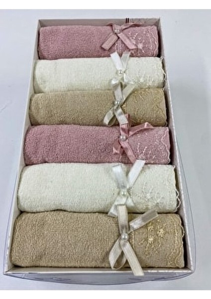 6 ‘lı Kadife Fiyonk Desenli 30X50 Çeyizlik Hediyelik Mutfak Havlu Seti modelleri