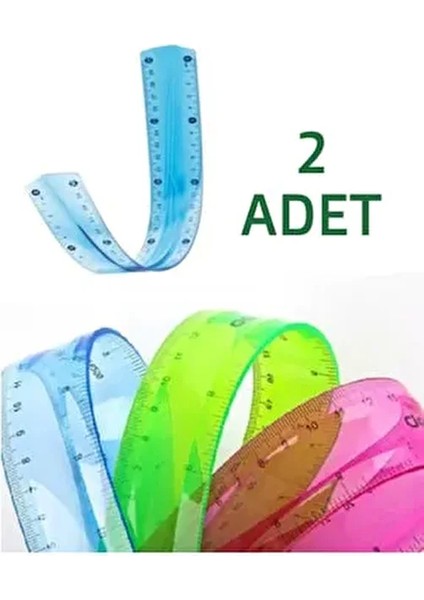 2 Adet Esnek Cetvel Kırılmaz Cetvel 30 cm Karışık Renkler