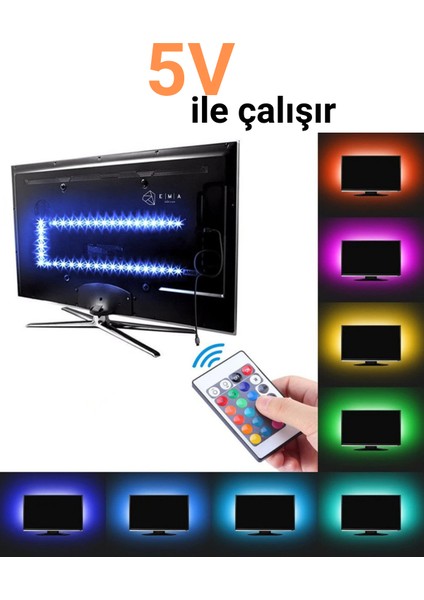 Tv Arkasi 5V Rgb Şerit LED | Monitör Arkasi Kumandali 5V Rgb Şerit LED | Iç Mekan Rgb LED Işildak | 5V Rgb LED Şerit Iç Mekan fırsatları