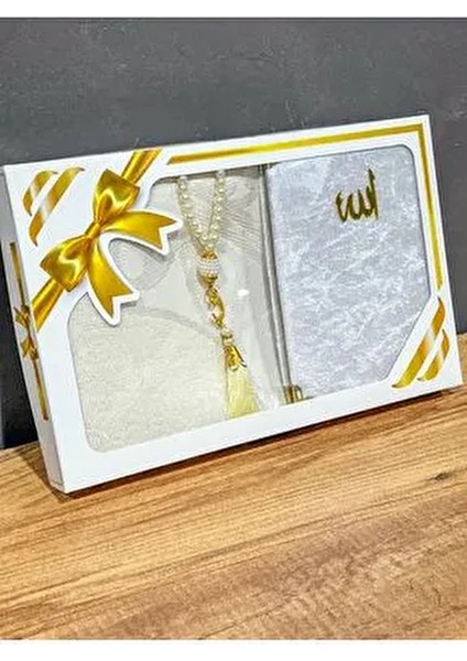 Hediyelik Bohçalık Tafta Saçaklı Krem Seccade Seti