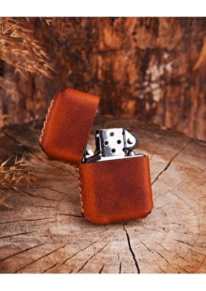 El Yapımı Hakiki Deri Zippo Çakmak Rüzgar Geçirmez Taşınabilir Şık Tasarım