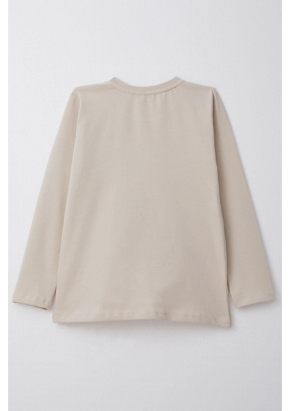 Erkek Çocuk Uzun Kollu Tişört Cool Yazı Armalı Cepli 4-8 Yaş, Bej fiyatları