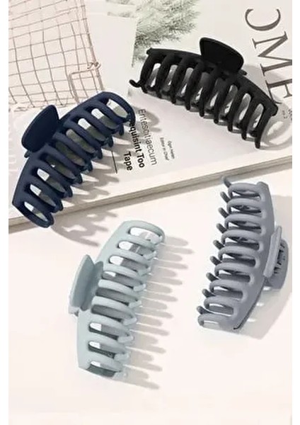 Kadın 4’lü Gri-Siyah Büyük Xl Mandal Toka Seti